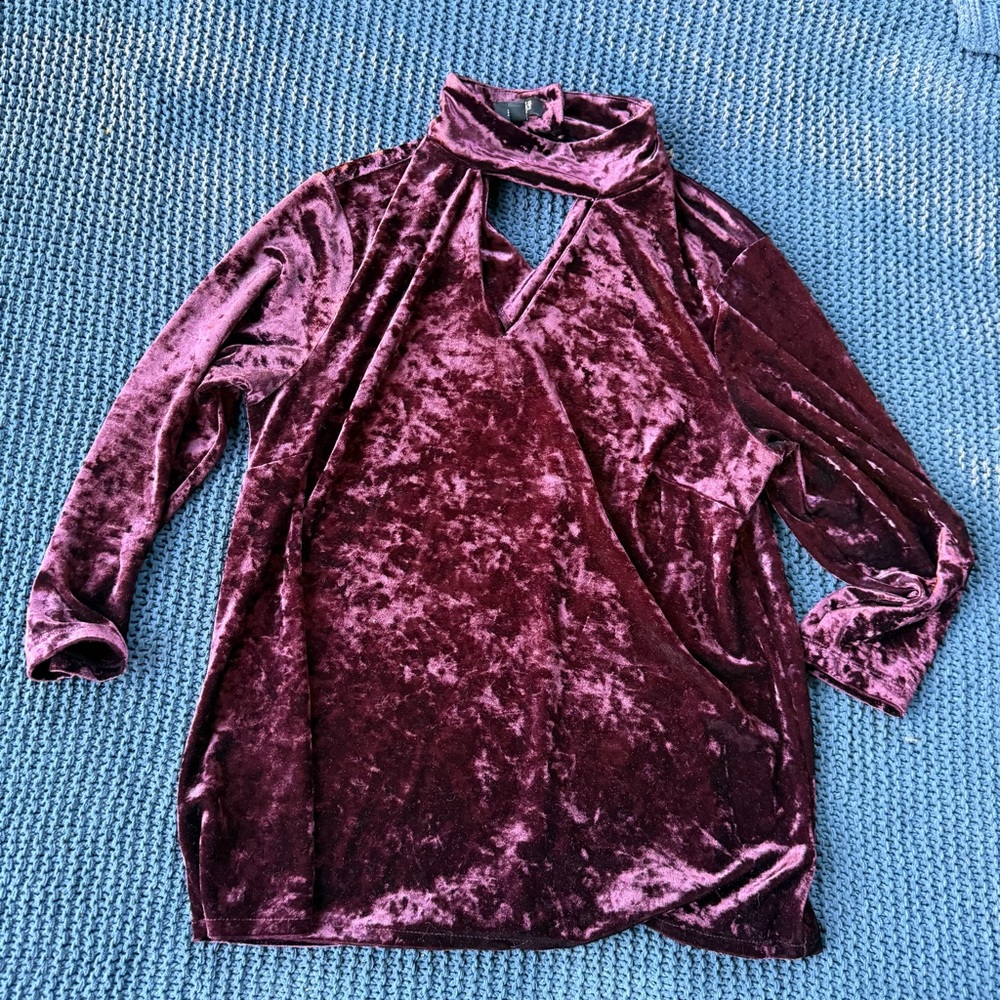 Jones New York Purple Velvet Cowl Neck Longsleeve Tunic Top Holiday Cocktail Y2K